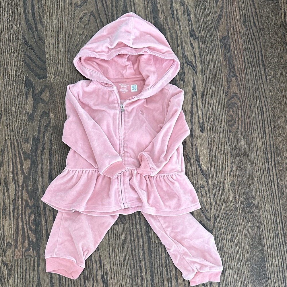 Ralph Lauren Soft Pink Velour Baby / Toddler Set 24M
